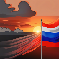 Russian flag with sunset on the back